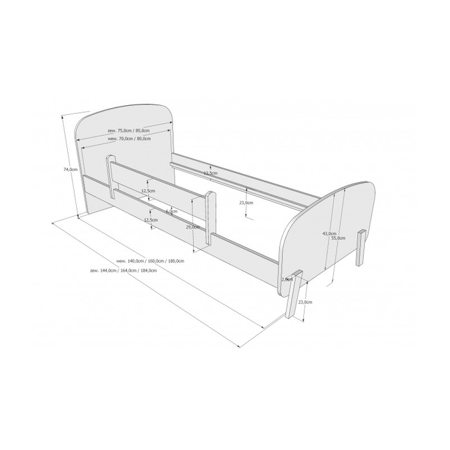 Elsa Children's Bed for Mattress 80x180 cm GIFT Protective Rail White