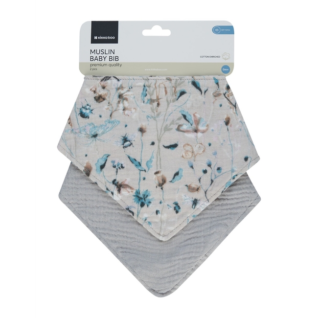 Kikka Boo Muslin bibs set 2 pcs Dreamy Fields Grey 31303030071