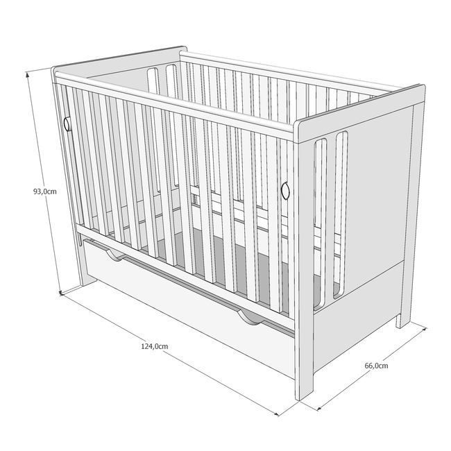 Βρεφική Κούνια Ptaszki 60x120cm 3ων Επιπέδων (ΔΩΡΟ Συρτάρι) Λευκό Γκρι