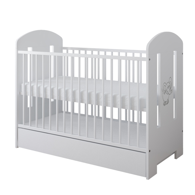 Ptilou Baby Crib 60x120cm 3 Levels (FREE mattress, Drawer) White