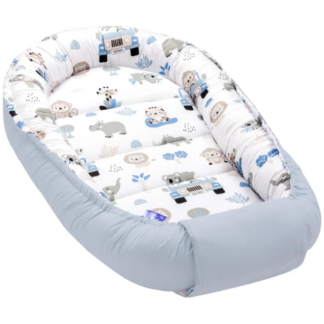 Jukki Baby Nest XXL For Babies 65x120 Blue Safari