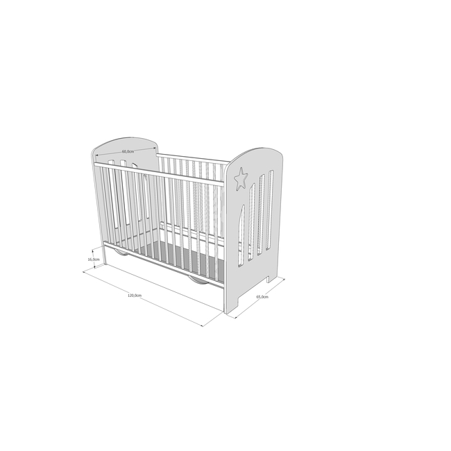 Baby Crib Star 2 in 1 60x120cm 3rd Levels White Star