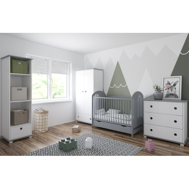 Tymon Baby Crib 60x120cm 3 Levels (FREE mattress, Drawer) Grey